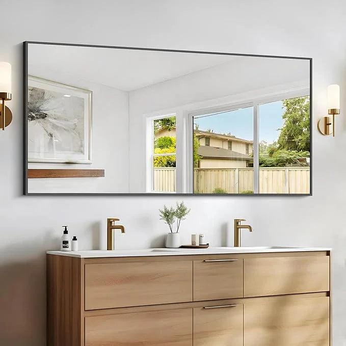 COFENY Black Bathroom Mirror for Wall, 60x30 Inch Rectangle Mirrors with Metal Frame, Modern Vanity Wall Mirror Decor for Bathroom Living Room, Entryway Hangs Horizontal or Vertical - ModernBath