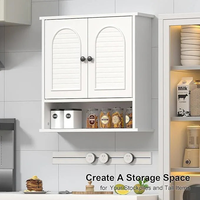 Medicine Cabinet for Bathroom,2 Doors White Bathroom Wall Cabinet with Arched,Over Toilet Storage Cabinet for Laundry Room/Kitchen/Living Room,Surface Mount Medicine Cabinets 23x24 - ModernBath
