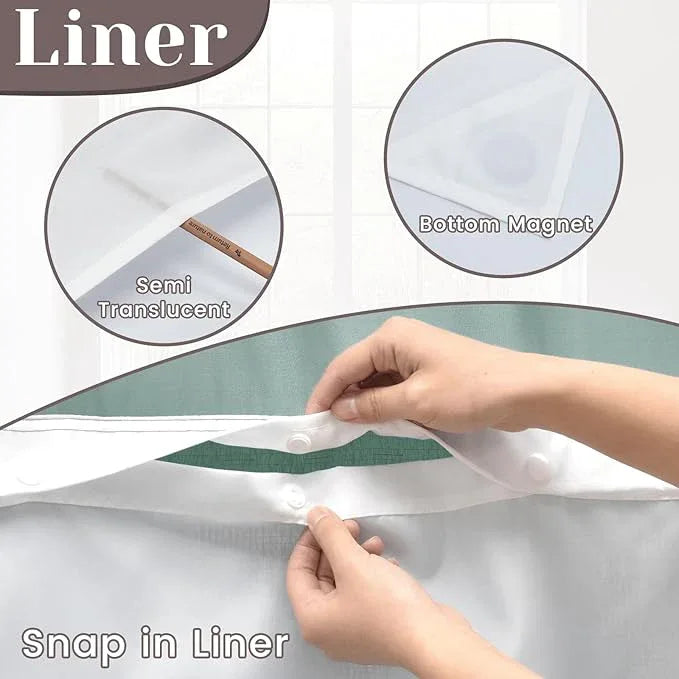 SORTTO No Hook Slub Textured Shower Curtain with Snap in Liner - Peacock Blue Fabric Outer Curtain & Waterproof Inner Liner, Hotel Style with See Through Top Window, 71x74 in - ModernBath