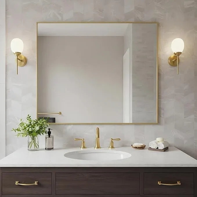 Bonverre 24x32 Inch Brass Bathroom Mirror for Wall, Aluminum Frame Rectangle Rectangular Vanity Mirror, Modern Large for Bedroom, Living Room, Horizontal or Vertical - ModernBath