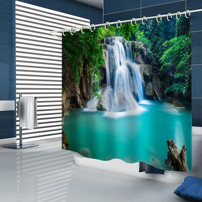 LYFANS Bathroom Uses Waterfall 3D Shower Curtain, Deluxe Bathtub Waterproof Shower Curtains, Bright Fabric Shower Curtains, Size (72x79 inches) - ModernBath