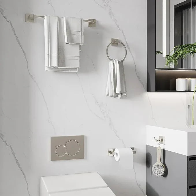 Ruacq 4pcs Bathroom Hardware Set-Toilet Paper Holder-Towel Ring -Towel Hooks for bathrooms-18 Inch Towel Bar Stainless Steel Wall Mounted, Bathroom Accessories Set (Brushed Nickel) - ModernBath