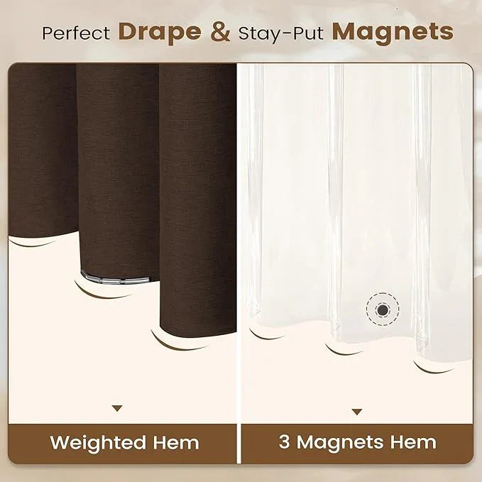 BTTN Brown 3 in 1 Shower Curtains with Clear Liner, Linen Textured Decorative Cloth Shower Curtain PEVA Liner Set with Plastic Hook, Modern Hotel Luxury Waterproof Shower Curtain for Bathroom, 72x72 - ModernBath