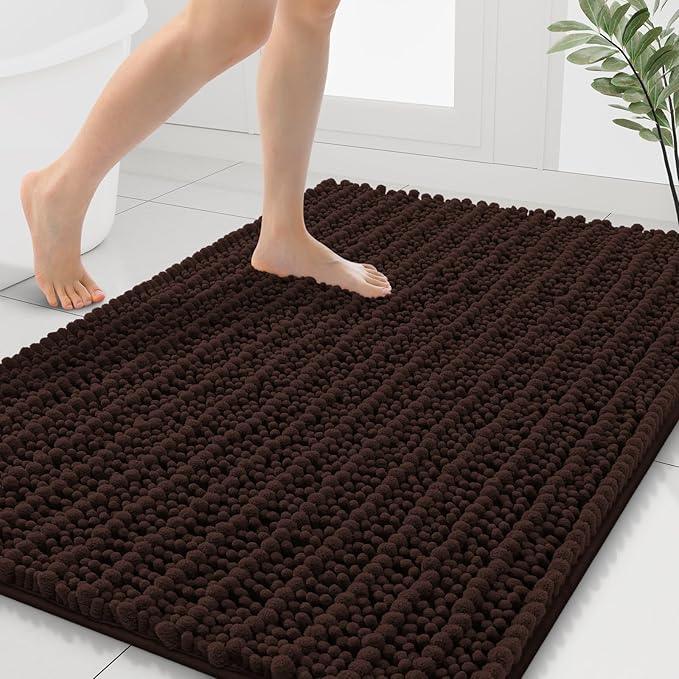 Smiry Bathroom Rugs Mat 40x32, Extra Soft Absorbent Chenille Bath Rugs, Non Slip Rubber Backing Machine Washable Quick Dry Bath Mats for Bathroom Floor, Tub, Shower, Home Decor Accessories, Brown - ModernBath
