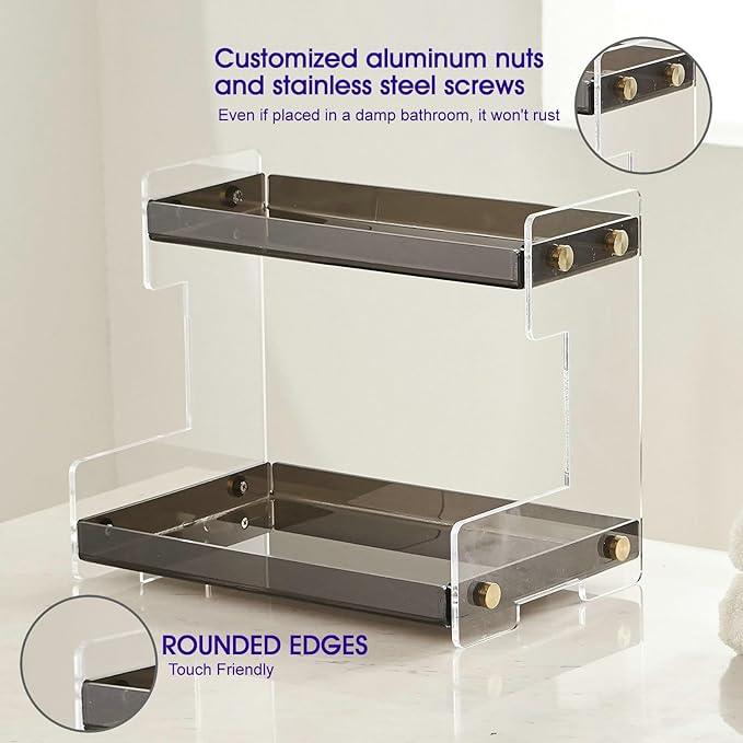 NEWRAIN 2-Tier Bathroom Organizer Countertop for Cosmetics, Makeup, Vanity Holder for Lipstick, Black Cabinet Storage - ModernBath