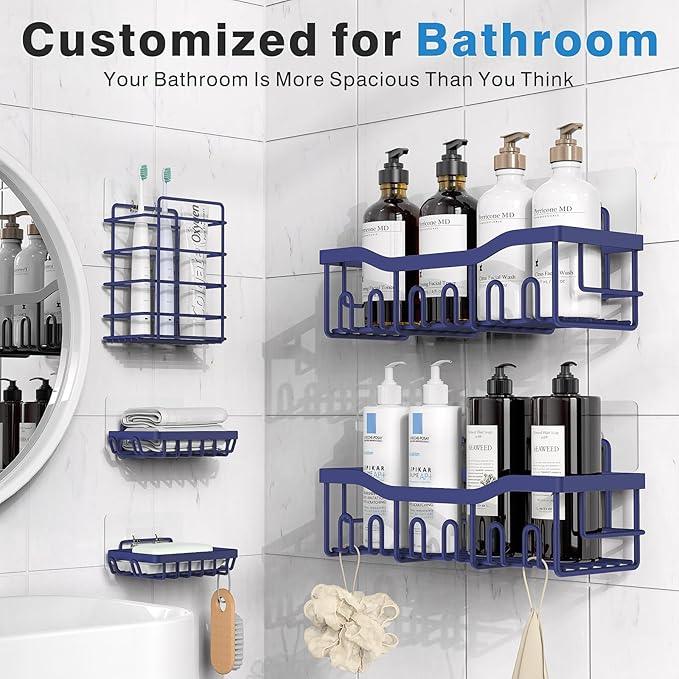 EUDELE 5-Pack Rustproof Stainless Steel Shower Caddy – No Drill Adhesive Bathroom Organizer with Large Capacity, Spacious Shower Shelves for Inside Shower, Kitchen & Home Decor Storage-XL Size - ModernBath