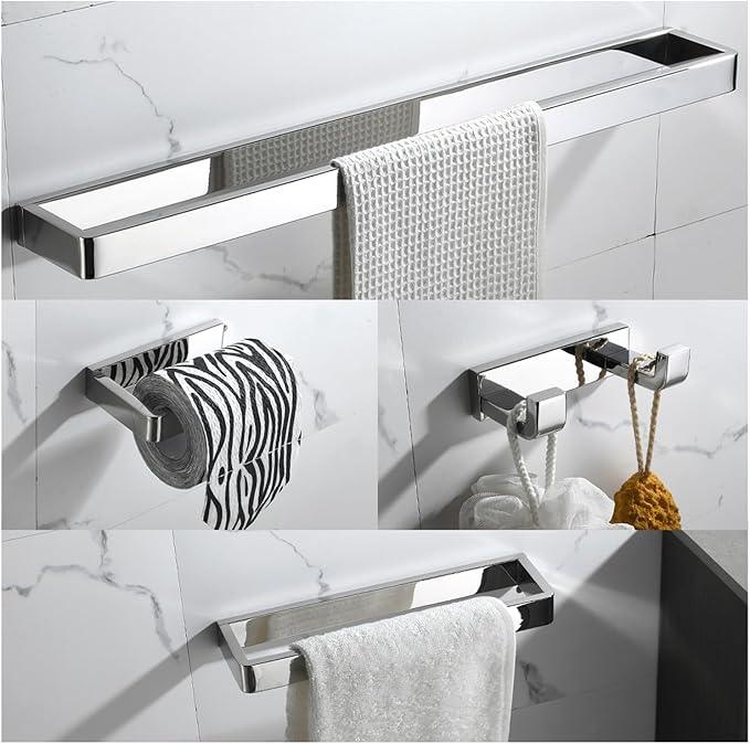 YACVCL 4-Piece Bathroom Hardware Accessories Set Polished Chrome Towel Bar Set Square Towel Holder Kit Stainless Steel Wall Mounted - ModernBath