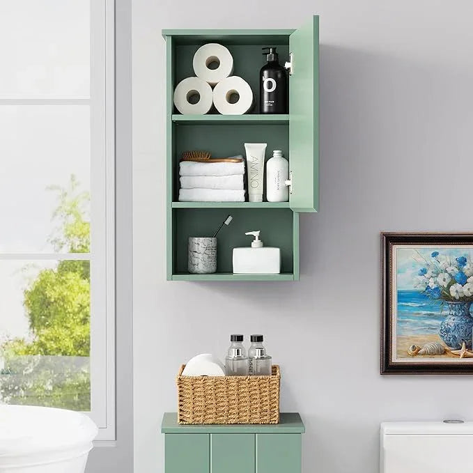 Bathroom Wall Cabinet with Single Door, Soft-Close Hinges, 15x27 inch Wooden Medicine Cabinet for Small Kitchen, Laundry, Entryway, Durable MDF Construction - ModernBath