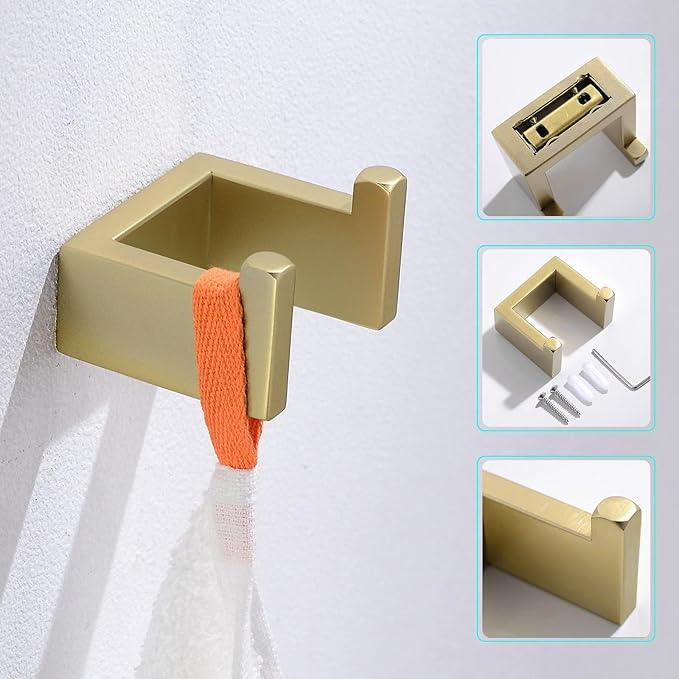TNOMS Light Gold Towel Bar Set 4 Pieces Bathroom Hardware Set Wall Mounted Stainless Steel,Towel Bar+Towel Holder+Towel Hook+Toilet Paper Holder,23.6 inch - ModernBath