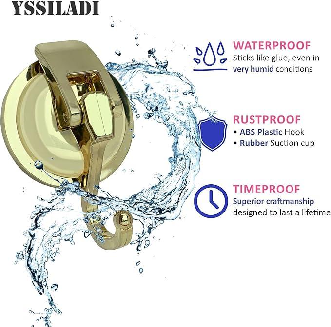 Heavy Duty Vacuum Suction Shower Hooks Glass Suction Cup Bathroom Robe Hooks, Reusable, No Hole Punched, for Garland Decoration (Gold, 6 Pack) - ModernBath