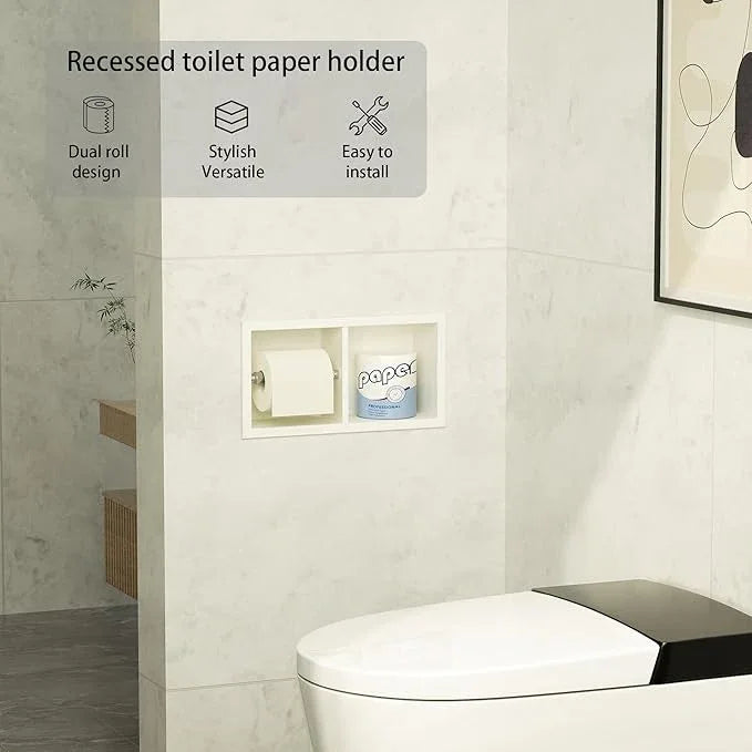 Neodrain Dual Roll Recessed Toilet Paper Holder - 304 Stainless Steel, Hidden in-Wall Design, Simple Loading and Unloading, Space-Saving for Modern Bathrooms（White - ModernBath