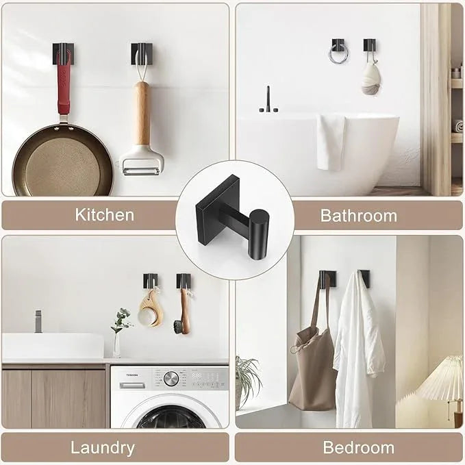 Towel Ring Set 4 Piece Bathroom Hardware Set Includes Towel Ring 2 Towel Hooks and Toilet Paper Holder Stainless Steel Wall Mounted (Matte Black) - ModernBath