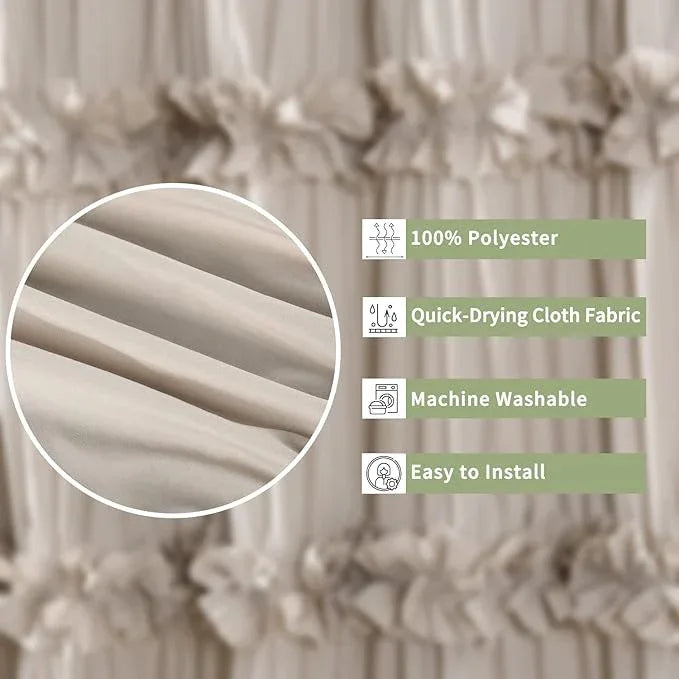 Homechoice Decor Camel Ruffle Stall Shower Curtain, Vintage Handcrafted Bow Tie Bath Curtain for Master Bathroom, Ruched Microfiber Bathroom Curtain with 7 Buttonholes, 36" W x 72" H (LQ-10) - ModernBath