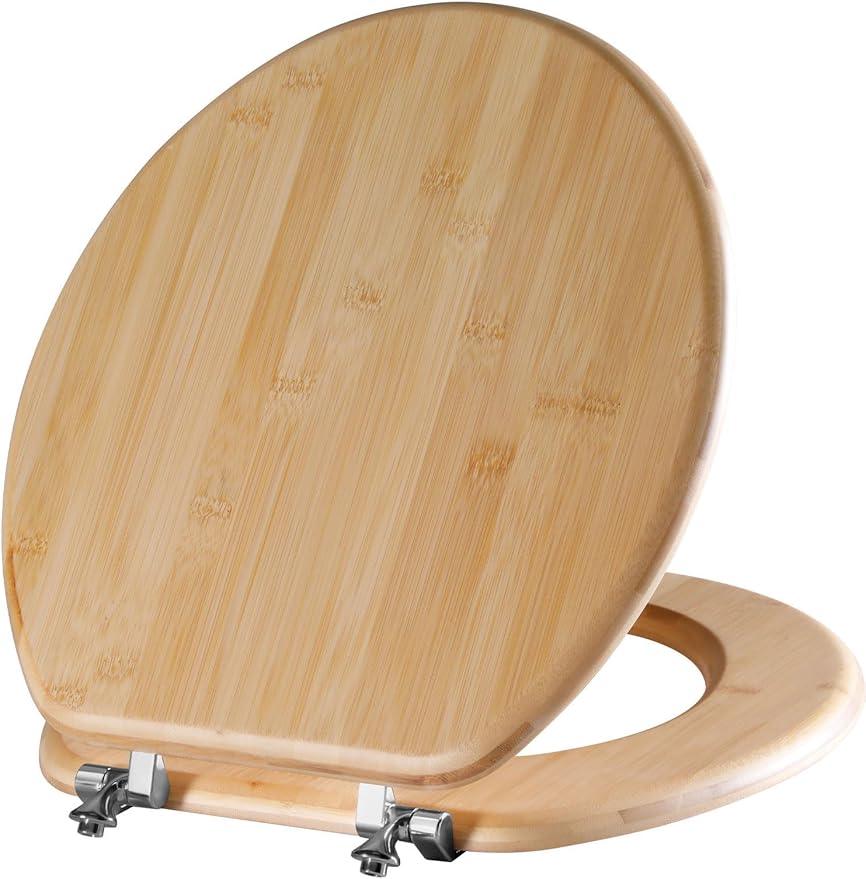 Round Bamboo Toilet Seat with Zinc Alloy Hinges, Easy to Install also Easy to Clean, Natural Bamboo, Light, 16.5-inch - ModernBath