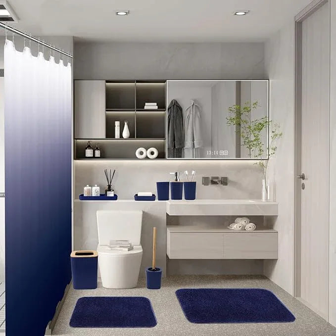 XLHOMO Bathroom Accessory Set–Bathroom Sets with Shower Curtain and Rugs, No Slip Bathroom Rugs Super Absorbent, Blue Ombre Water-Proof Shower Curtain with Hooks, Blue Bathroom Sets Complete for Home - ModernBath