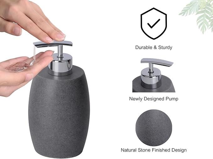 Clasin Home Grey Bathroom Accessories Set 3 PC, Resin Sandstone Look Soap Dispenser, Toothbrush Cup, Soap Dish, Bathroom Soap Dispenser Set for Home Decor and Kitchen - ModernBath