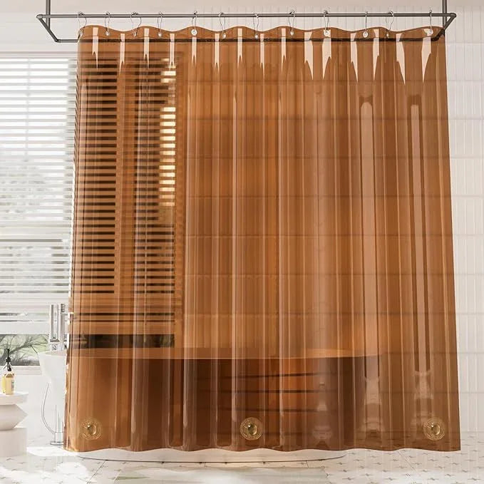AmazerBath Premium EVA Shower Curtain Amber, Luxury Clear Brown Jelly-Like Soft Waterproof Shower Curtain with 3 Weighted Stones and 12 Grommets, Recyclable Packaging - ModernBath