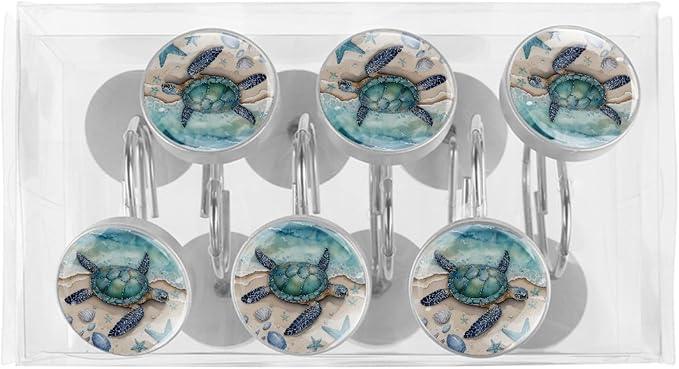 Beach Sea Turtle Shower Curtain Hooks Rings, Stainless Steel Rust Proof Shower Curtain Hooks, Decorative Shower Hooks for Bathroom Shower Rods Curtains, Set of 12 - ModernBath