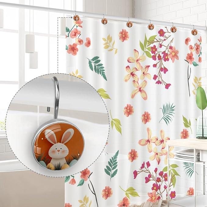 Easter Bunny Crystal Glass Shower Curtain Hooks for Bathroom Shower Rod, 12Pcs Round Home Decorative Shower Curtain Rings, Orange Bathroom Bedroom Living Room Accessories - ModernBath