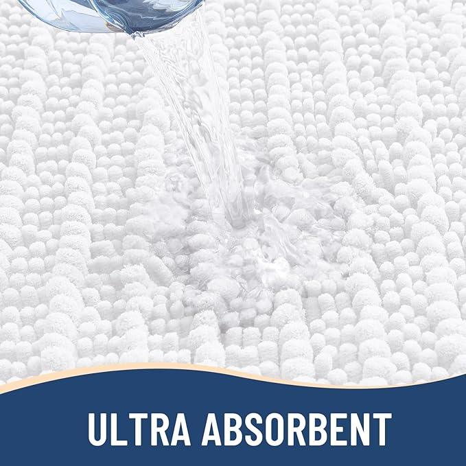 Arotive Luxury Chenille Bathroom Rug Mat, Extra Soft Thick Absorbent Shaggy Bath Rugs, Non-Slip Machine Wash Dry, Plush Bath Mats for Bathroom, Shower and Tub, 50x30, White - ModernBath