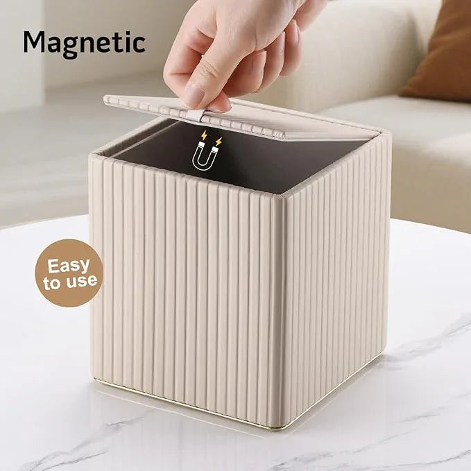 KINGFOM Square Tissue Box Cover, PU Leather Tissue Box Holder for Kleenexs with Magnetic Bottom Cover for Facial Tissues/Napkins, Office & Living Room Decor Box Beige - ModernBath