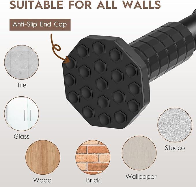 ZYKORT Tension Curtain Rod 51-128 In (4-10Ft), Shower Curtain Rod No Drilling for Bathroom, Long Outdoor Curtain Rod for Patio Never Rust, Adjustable Tension Rod Diameter 1.26 In Renter Friendly Black - ModernBath
