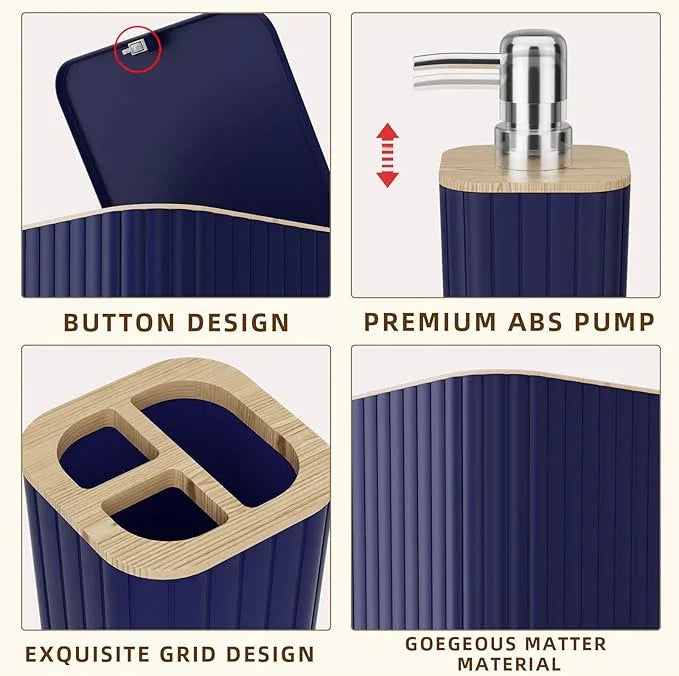 XLHOMO Bathroom Accessories Set - Elegant Blue Bathroom Set, 10PC Bathroom Accessory Set, Toilet Brush, Trash Can, Qtip Holder Dispenser & Soap Dispenser - ModernBath