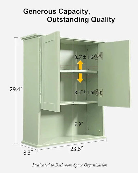 Bathroom Cabinet Wall Mount Buffering Hinge,23"x29" inch Over Toilet Storage Cabinet and Adjustable Shelves, Large Space Wooden Medicine Cabinet (Light Green) - ModernBath