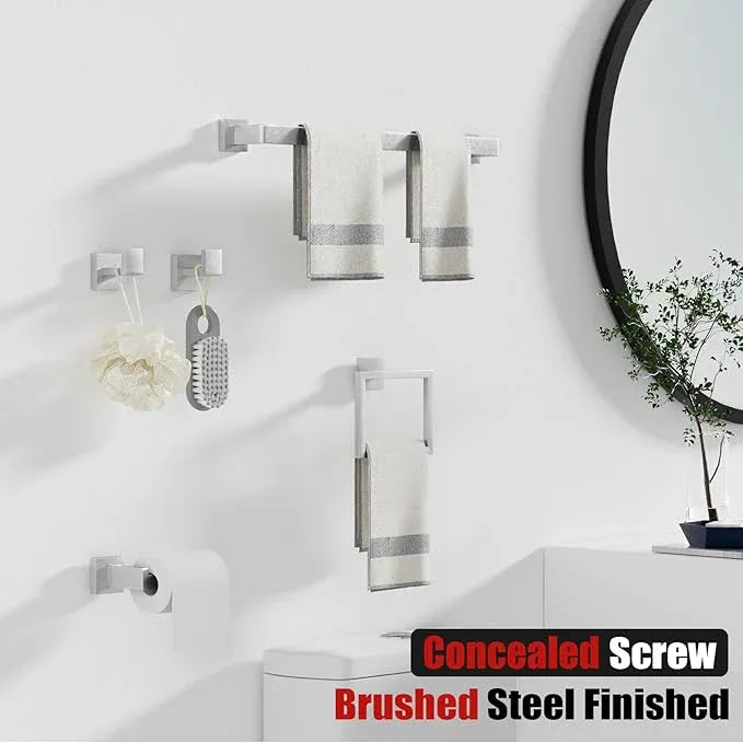 5-Pieces Brushed Nickel Bathroom Accessories Set, 23.6 Inch Bath Towel Bar Set, Stainless Steel Bathroom Hardware Set, Towel Racks for Bathroom Wall Mounted. - ModernBath