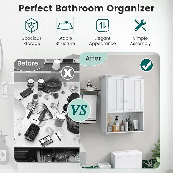 Giantex Bathroom Wall Cabinet, Wall Mounted Bathroom Cabinet with Adjustable Shelf, 2-Door, Over Toilet Storage Cabinet, Medicine Cabinets for Bathroom, Kitchen, Laundry Room, Cupboard (White) - ModernBath
