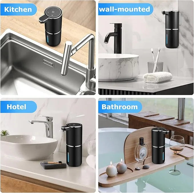 2 Pack Automatic Soap Dispenser,Automatic Liquid Soap Dispenser Touchless,12.8oz/380ml USB Rechargeabled Wall Mounted Smart Soap Dispensers for Bathroom Kitchen Dish Soap(Black) - ModernBath