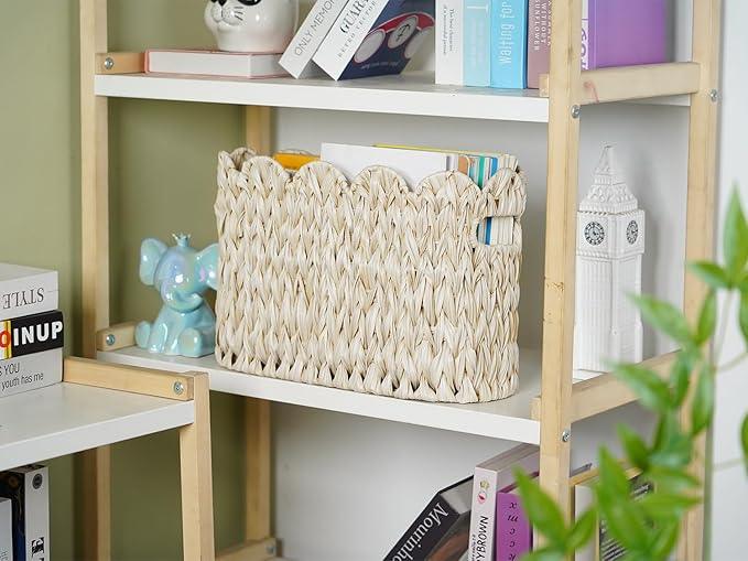 Toilet Paper Storage Basket,Boho Decorative Scalloped Baskets,Coastal Bathroom Decor,Hand-Woven Plastic Wicker Bathroom Accessories Organizer - ModernBath