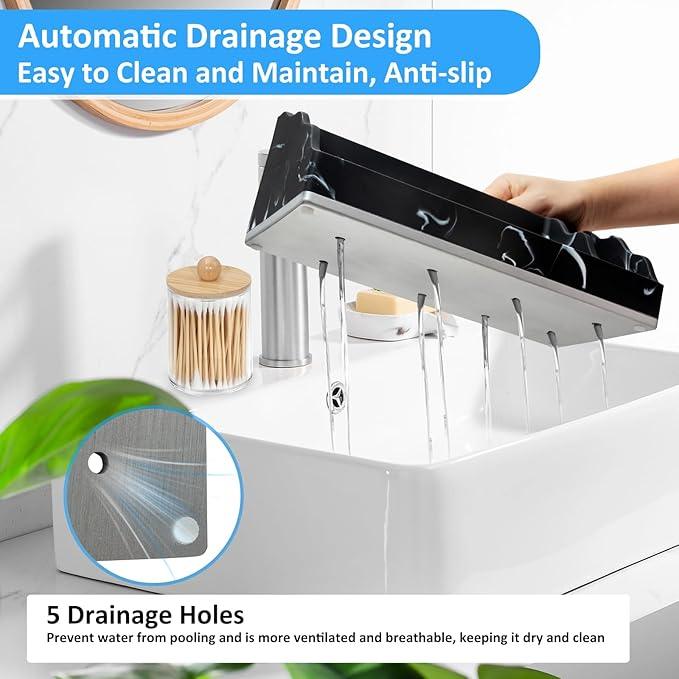 Bathroom Counter Organizer, Black Marble Toothbrush Holders for Bathrooms Organizer Countertop with 3PCS Qtip Holder, Toothbrush and Toothpaste Holder for Bathroom Organization Storage Vanity - ModernBath