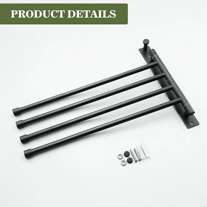Alise Swivel Towel Rack, SUS304 Stainless Steel 4 Arms Towel Bar, Space Saving Swing Out Towel Bar with Hook, Towel Racks Wall Mounted for Bathroom, Matte Black - ModernBath