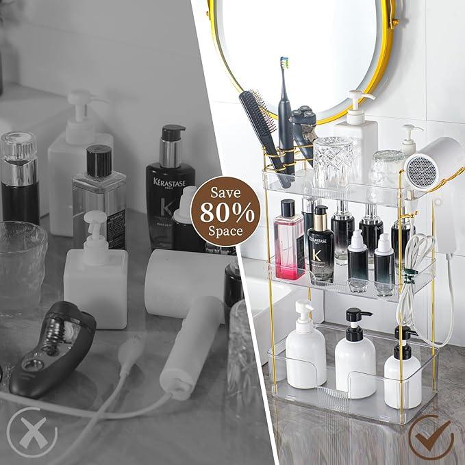 YCIA&DONE Luxury Bathroom Counter Organizer, Large Makeup Organizer Countertop, Shelf Organizer, Vanity Tray, Easily Assemble for Bathroom Organizers and Storage, Undersink, Cabinet, 3 Tiers Clear - ModernBath