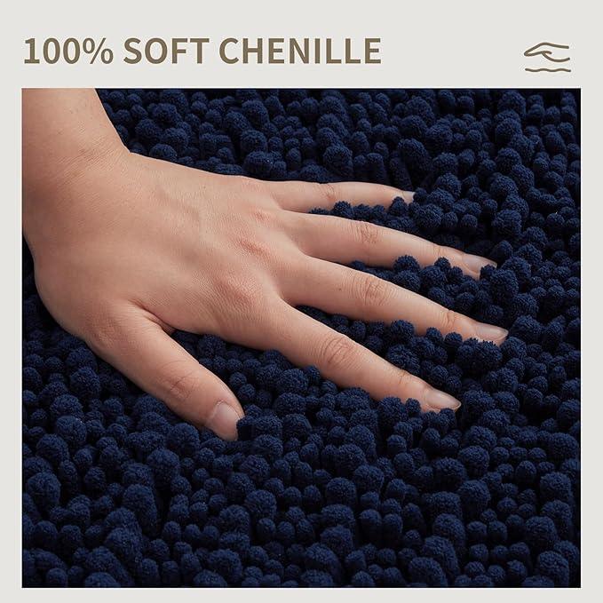 Ruggnovea Chenille Bathroom Rugs Non Slip Washable 55x24, Extra Thick Soft Absorbent Chenille Bath Mat, Non-Slip Barrier Backing, Quick Dry Machine Washable Bath Mats Tub, Shower,Floor/Sink,Navy Blue - ModernBath
