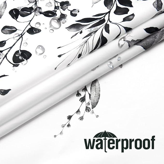 Gibelle Small Stall Shower Curtain 36 x 72, Narrow Black and White Floral Shower Curtain, Watercolor Plant Eucalyptus Leaves Fabric Shower Curtain Set - ModernBath