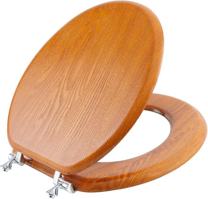 Angel Shield Durable Wood Veneer Natural Toilet Seat Metal Hinged Easy Clean Anti-scratch American Standard(Round,Wood Color) - ModernBath