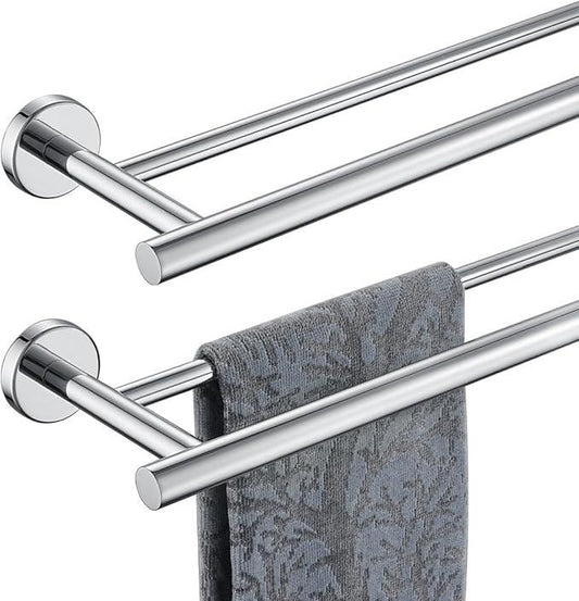 JQK Chrome Towel Bar, 27 Inch 304 Stainless Steel Thicken 0.8mm Double Bath Towel Rack for Bathroom, Towel Holder Polished Chrome Wall Mount, Useable Length 24 Inch 2 Pack, TB100L24-CH-P2 - ModernBath