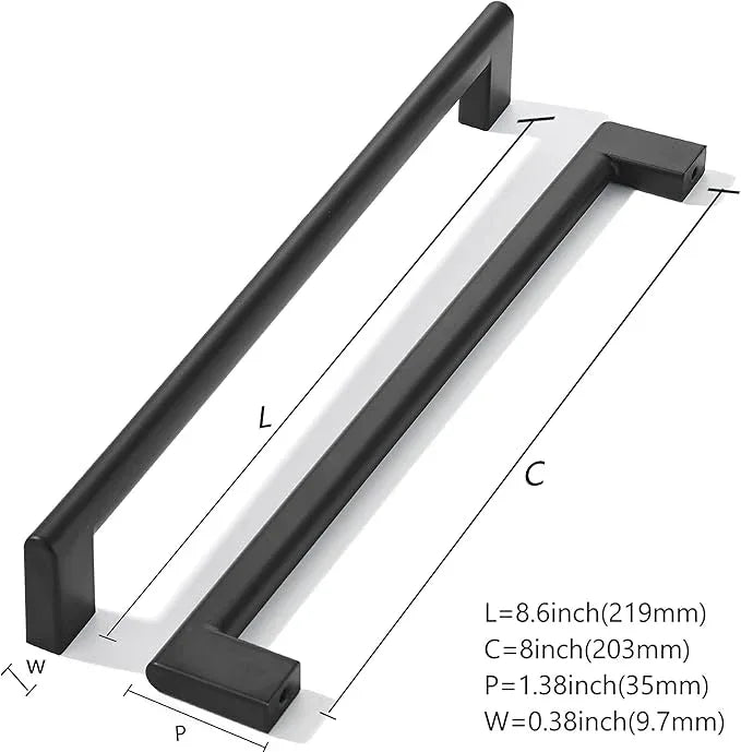 khtumeware 8 Inch Hole Center 6 Pack Matte Black Cabinet Pulls Heavy Duty Solid Kitchen Drawer Handle, Hardware for Bathroom, Drawer, Cabinet, Door Cabinet - ModernBath
