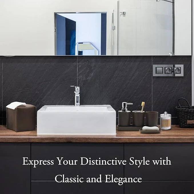 Bathroom Accessory Set - 10 Piece Brown Bathroom Accessories Set with Trash Can, Toothbrush Holder and Cup, Soap Dispenser, Soap Dish, Toilet Brush Holder, Vanity Tray, Qtip Holder, Tissue Box Cover - ModernBath