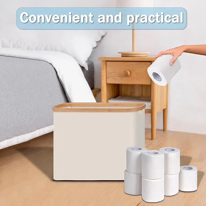 efluky Toilet Paper Basket, Toilet Paper Storage with Lid, Toilet Paper Organizer for Bathroom, Free Standing Toilet Paper Holder with Storage, Beige - ModernBath