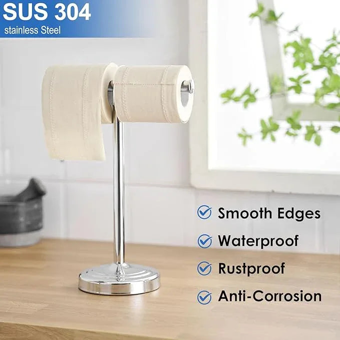 RUMOSE 13 Inch Polished Chrome Towel Stand Hand Towel Holder Bathroom Kitchen Vanity Countertop T-Shape Towel Rack Free Standing Stainless Steel Towel Bar Towel Ring - ModernBath