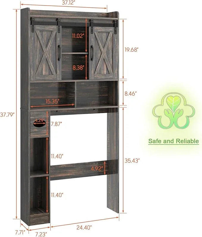 Vabches Over The Toilet Storage Cabinet, Farmhouse Storage Cabinet Over Toilet with Sliding Door& Toilet Paper Holder Stand，Home Space-Saving Toilet Rack, for Bathroom, Laundry and Restroom - ModernBath