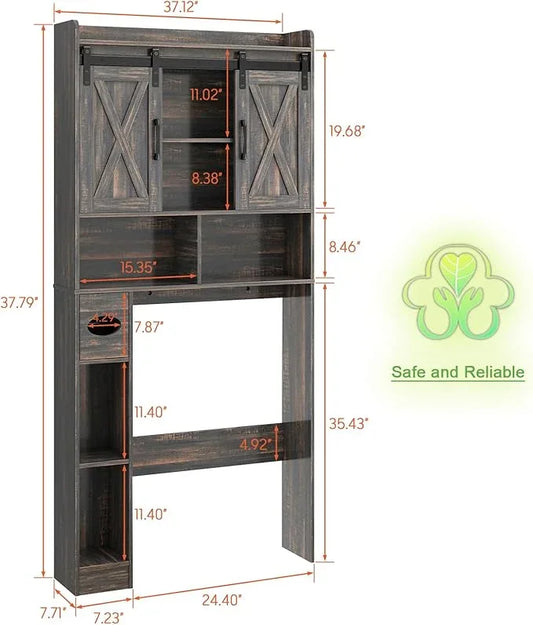 Vabches Over The Toilet Storage Cabinet, Farmhouse Storage Cabinet Over Toilet with Sliding Door& Toilet Paper Holder Stand，Home Space-Saving Toilet Rack, for Bathroom, Laundry and Restroom - ModernBath