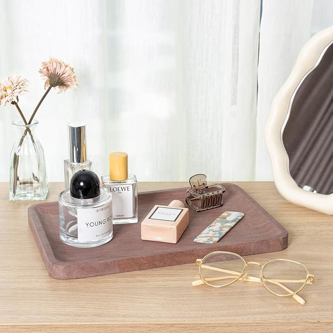 Karibiber Marble Vanity Tray, 11.8in Sandstone Bathroom Kitchen Tray for Countertop, Decorative Dresser Organizer, Perfume Storage, Jewelry Holder, Brown Stone Gift for Man - ModernBath