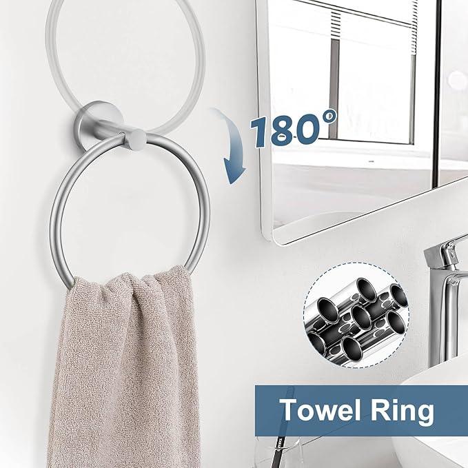 Brushed Nickel Bathroom Hardware Accessories Set, 5 Pieces Round Towel Bar Set Toilet Paper Holder Towel Rail Set for Bathroom Stainless Steel Wall Mounted Bathroom Set,23.6 in - ModernBath