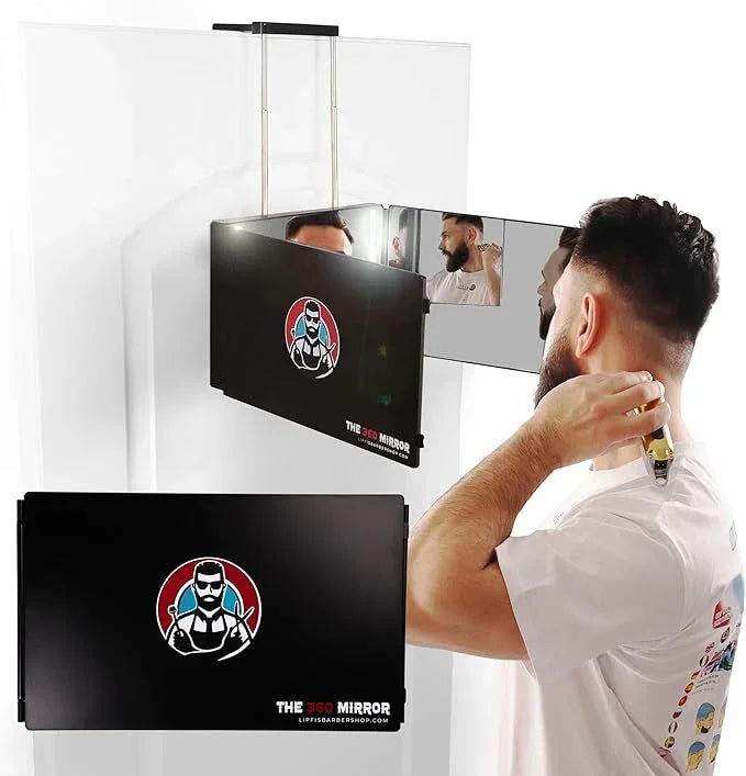 The 360 Mirror - 3 Way Mirror for Self Hair Cutting - Adjustable Trifold Barber Mirro to Cut Your Own Hair - Tri Fold Self Haircut System for Men - Three Sided Mirro for Haircuts (with LED) - ModernBath