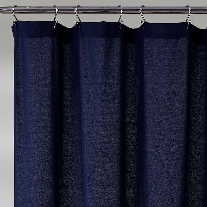 Lush Decor Linen Button Shower Curtain, 72" W x 72" L, Navy & Off White - Navy Blue Shower Curtain Fabric - Bathroom Curtain - Farmhouse Bathroom Decor - ModernBath
