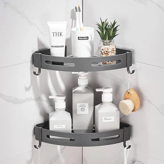 Hoomtaook 2-Tier Corner Shower Shelf No Drilling Bathroom Shelves Shower Caddies Adhesive Bath Corner Shelf Wall Mounted Bathroom Shower Caddy Organizer - Dark Grey - ModernBath